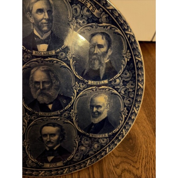 Rowland & Marsellus AMERICAN POETS Flow Blue COMMEMORATIVE Plate England - Picture 5 of 6